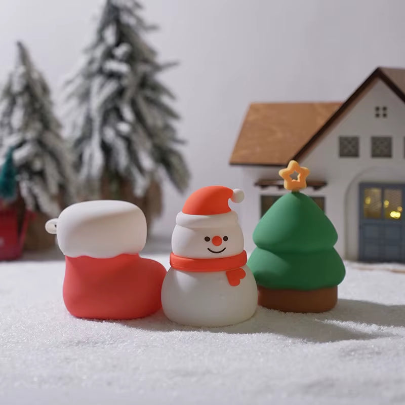 Christmas Silicone Nightlight 7Color Novelty Ambient Lamp Touch Control Rechargeable Hanging Snowman Socks Bedside Holiday Decor