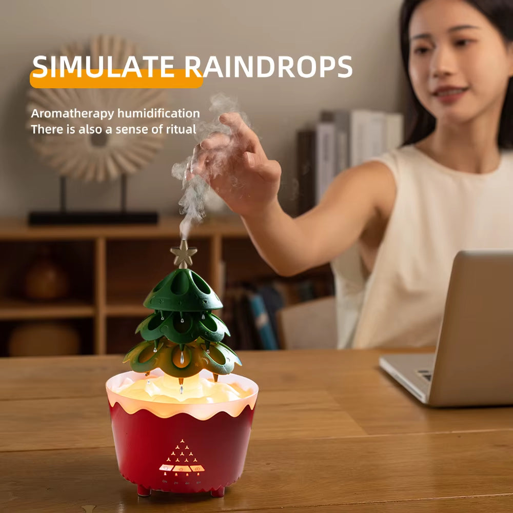 Christmas Tree Raindrops Air Humidifier UFO Umbrella Aroma Essential Oils Diffuser RGB Night Lights Home Office Aroma Diffuser