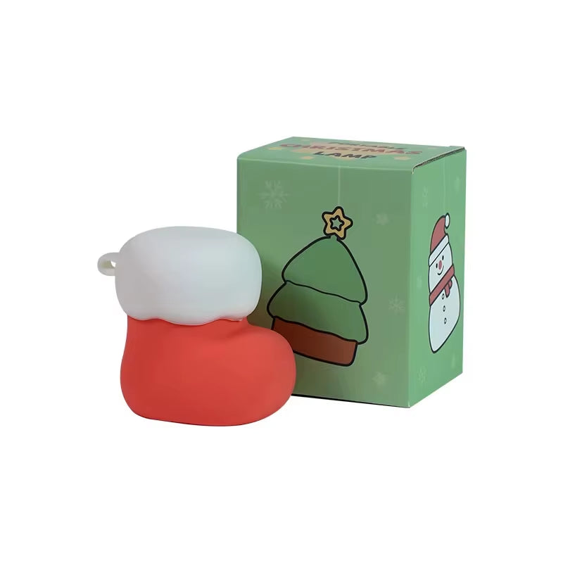 Christmas Silicone Nightlight 7Color Novelty Ambient Lamp Touch Control Rechargeable Hanging Snowman Socks Bedside Holiday Decor