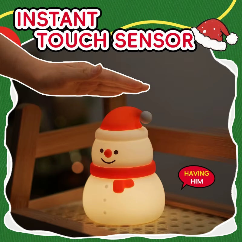 Christmas Silicone Nightlight 7Color Novelty Ambient Lamp Touch Control Rechargeable Hanging Snowman Socks Bedside Holiday Decor